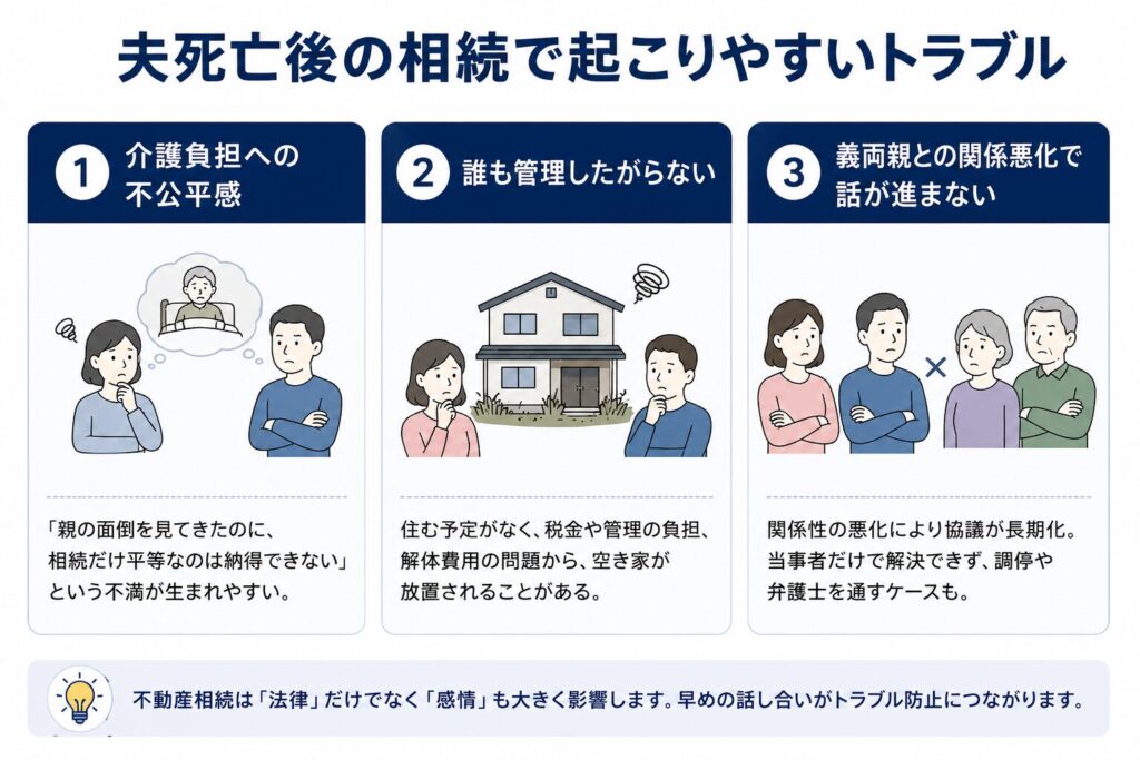 夫死亡後の相続で起こりやすいトラブル