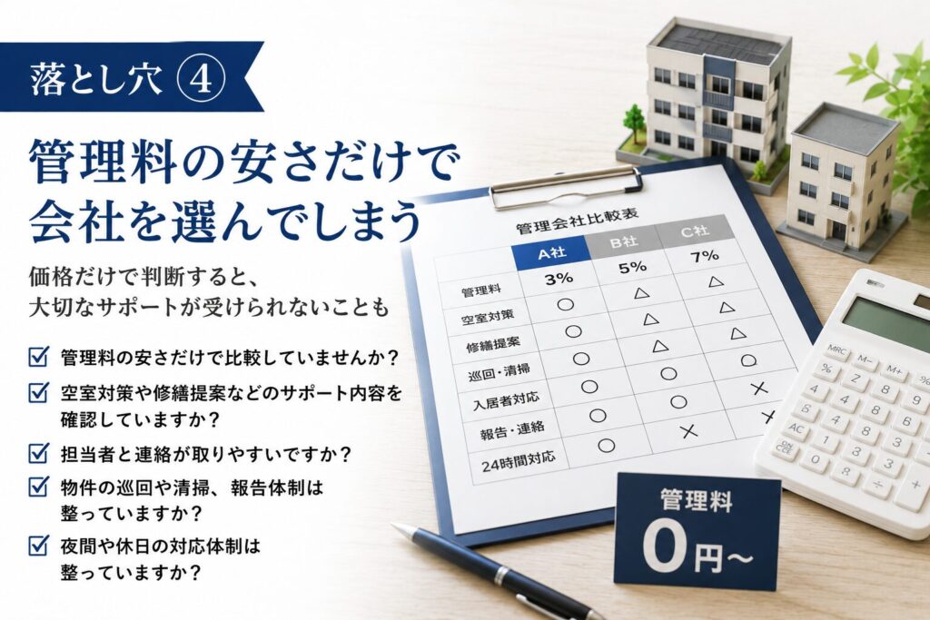 落とし穴④ 管理料の安さだけで会社を選んでしまう