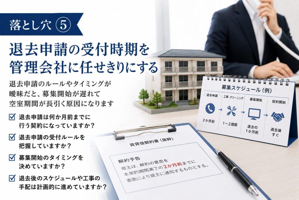退去申請の受付時期を管理会社に任せきりにする