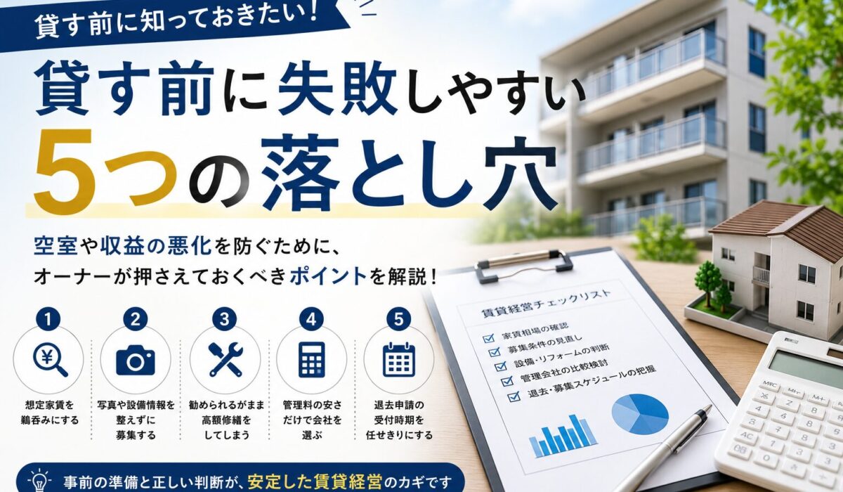 【要注意】物件を貸す前に失敗しやすい5つの落とし穴